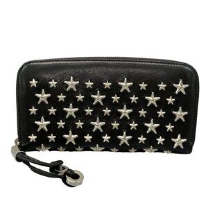Auth JIMMY CHOO Philippa Black Leather Long Wallet